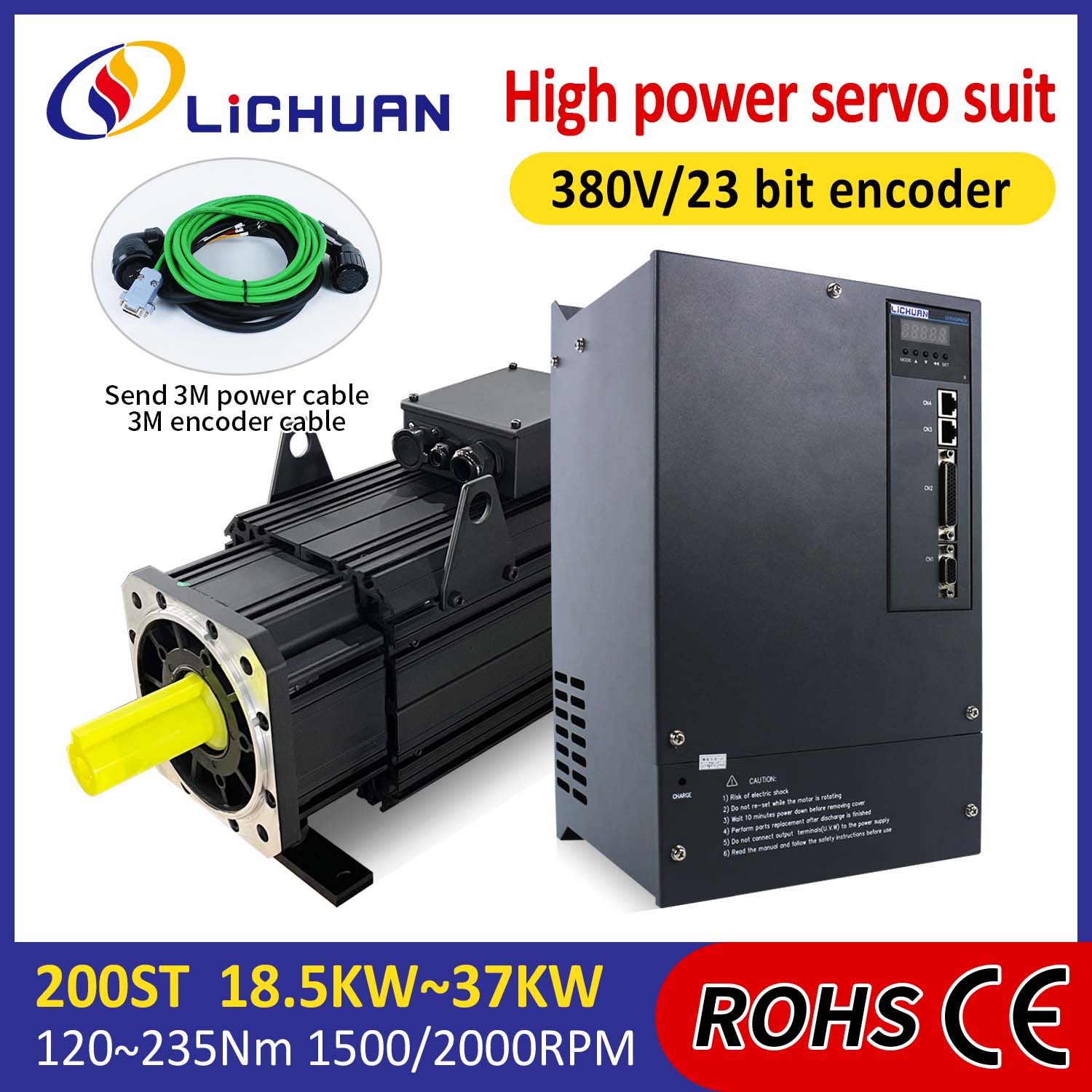 Lichuan AC Servo Motor Drivers Kit HIGH POWER 191N.m 30KW AC380V 52A 1500/2000RPM IP65